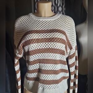 💥Sale💥Elegant Brown and White Striped Women's Sweater NWOT